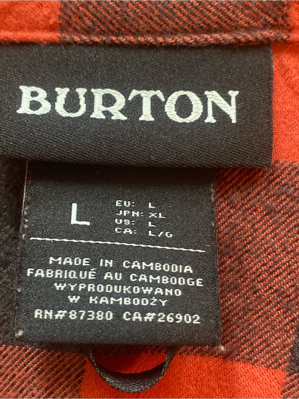 Burton Brighton HD Mens Flannel Shirt L Red Black Buffalo Plaid Organic Cotton - Picture 7 of 14